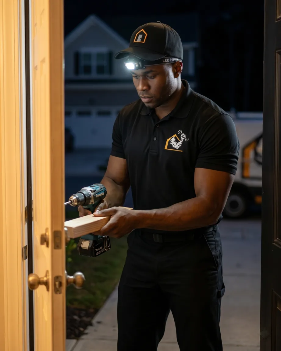 A technician responding hands-on to an after-hours property emergency