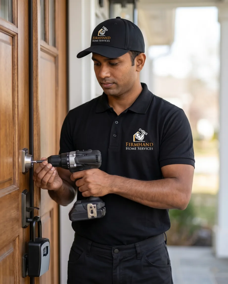 A set of house keys with a model home after a lock change and secure